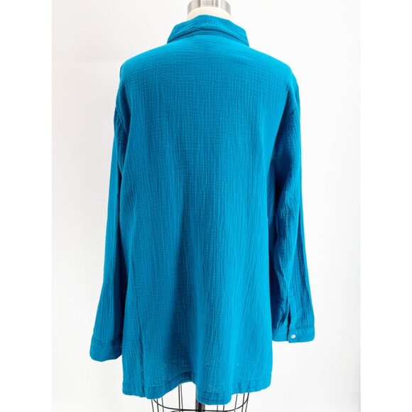 J.Jill Cotton-Gauze Split-Hem Tunic Lightweight Turquoise L - Picture 4 of 11